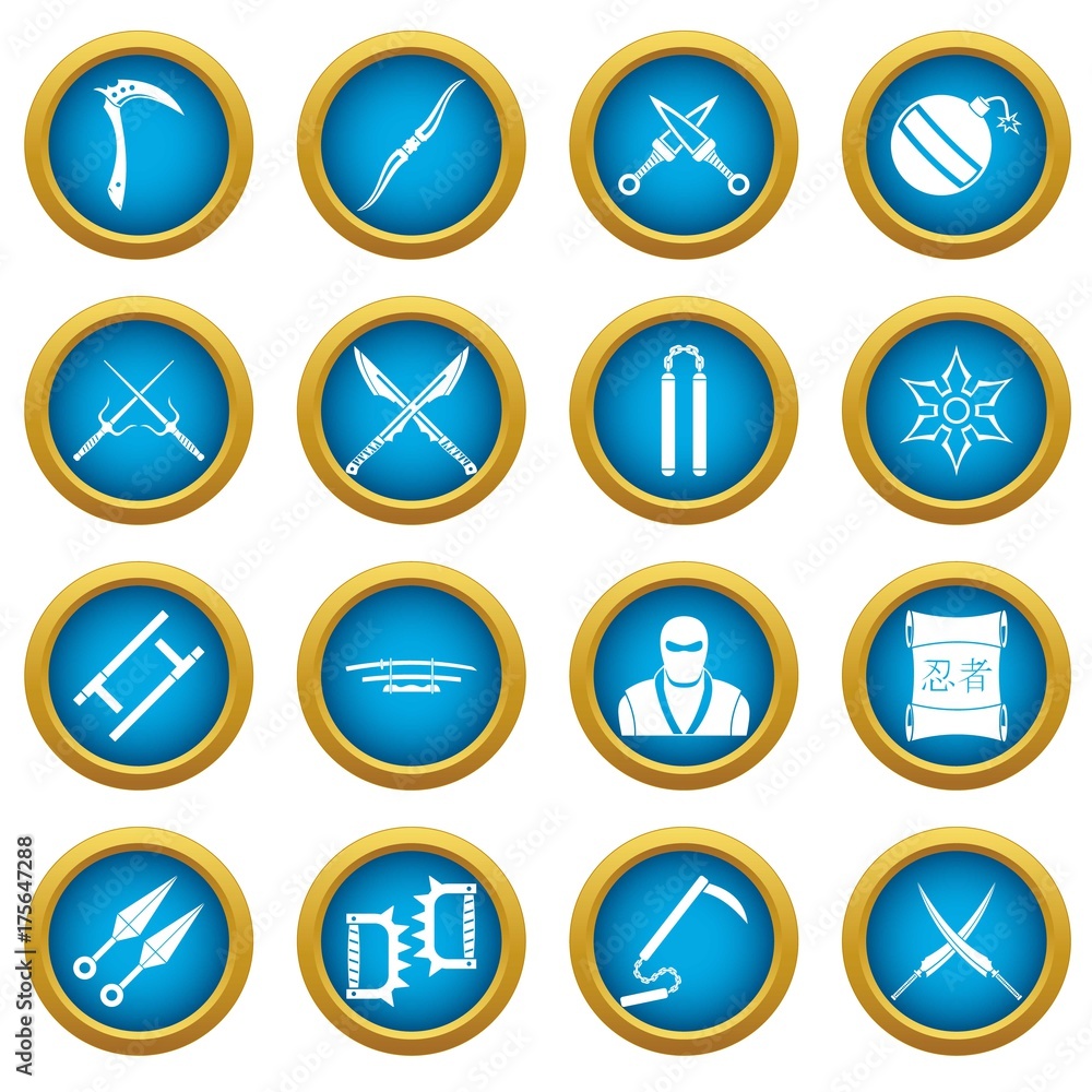 Ninja tools icons blue circle set Ninja tools icons blue circle set