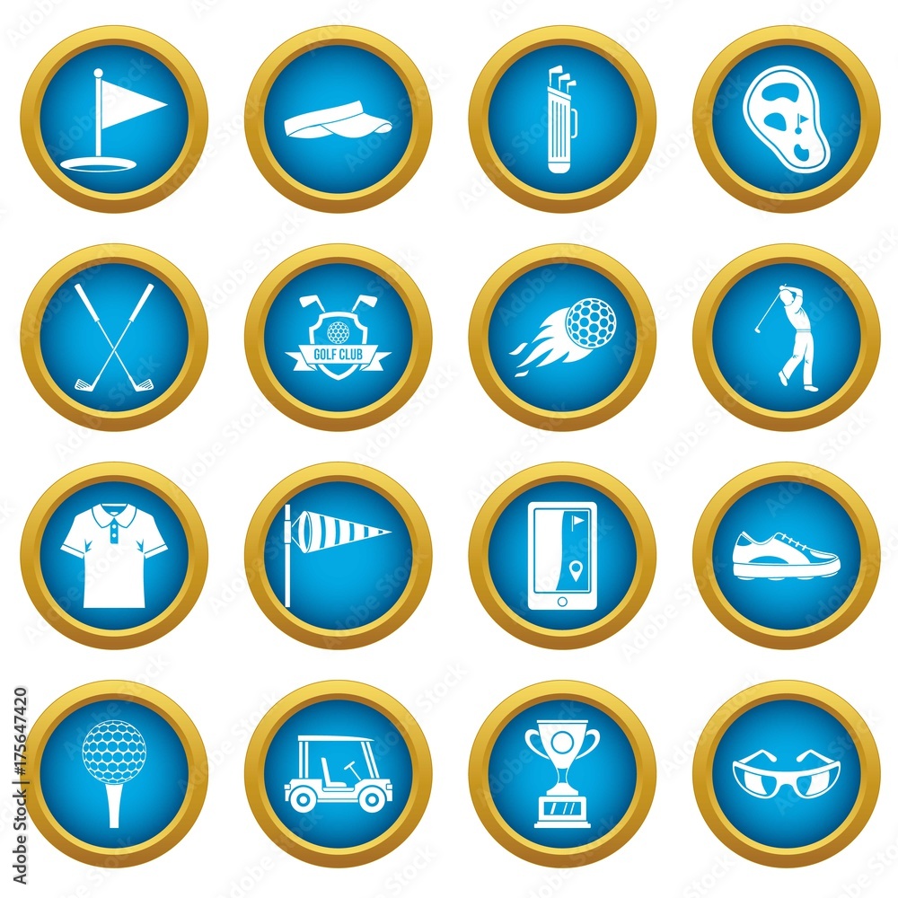 Golf items icons blue circle set Golf items icons blue circle set