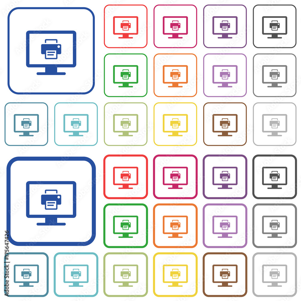 Print screen outlined flat color icons