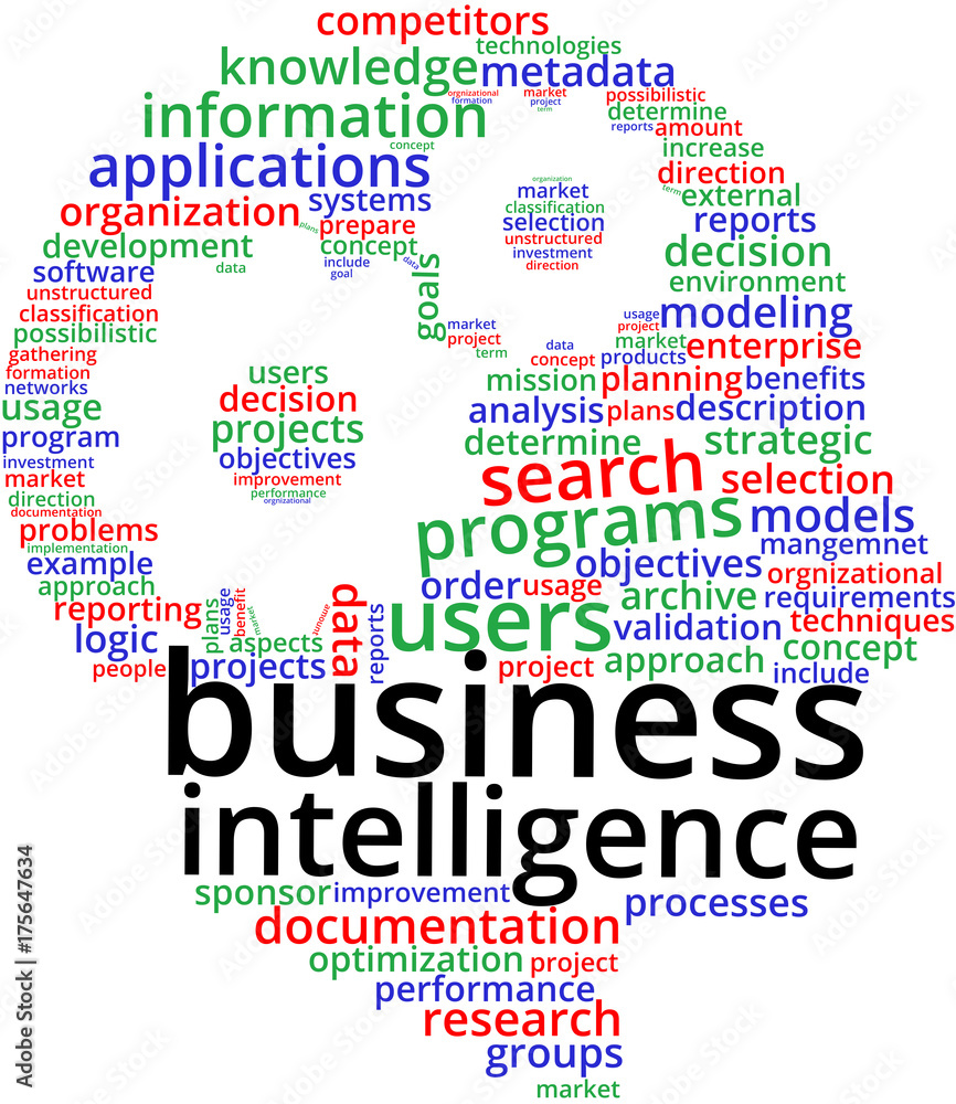 Business Intelligence Word Cloud Text Illustration. BI keyword tags  isolated vector. Transparent. vector de Stock | Adobe Stock