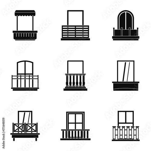 Modern balcony icon set, simple style