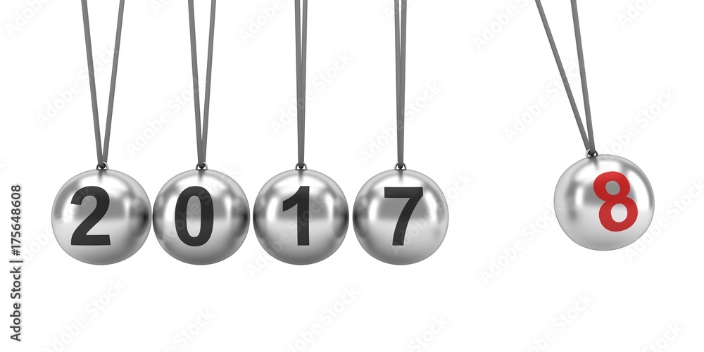 Newton's cradle showing 2018, New Year - 3d render Newton's cradle showing 2018, New Year - 3d render