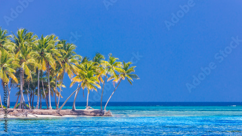 Idyllic tropical beach landscape for background or wallpaper. Design of tourism for summer vacation holiday destination concept.