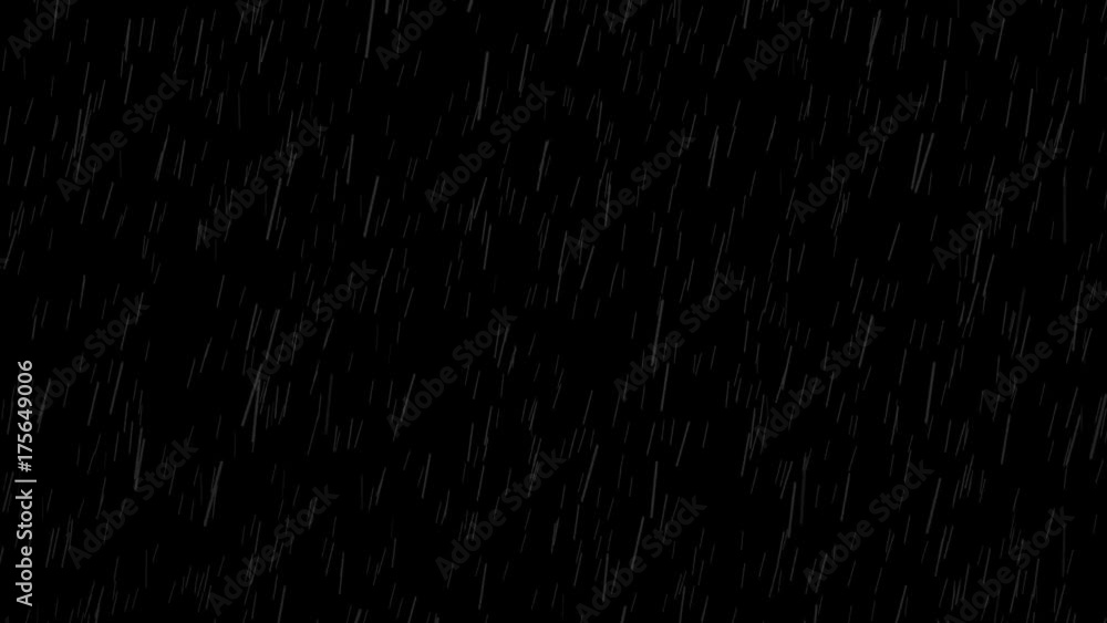 Falling raindrops footage animation in slow motion on dark black ...