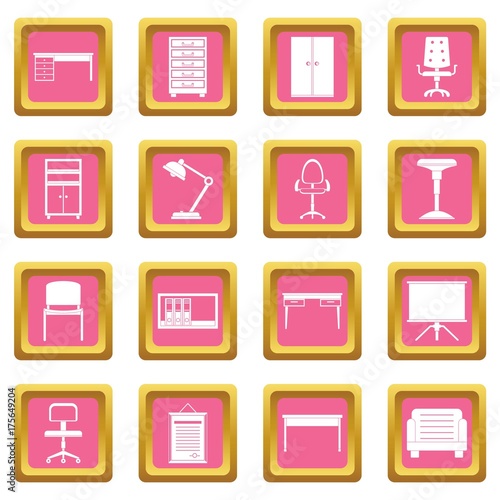 Office furniture icons pink