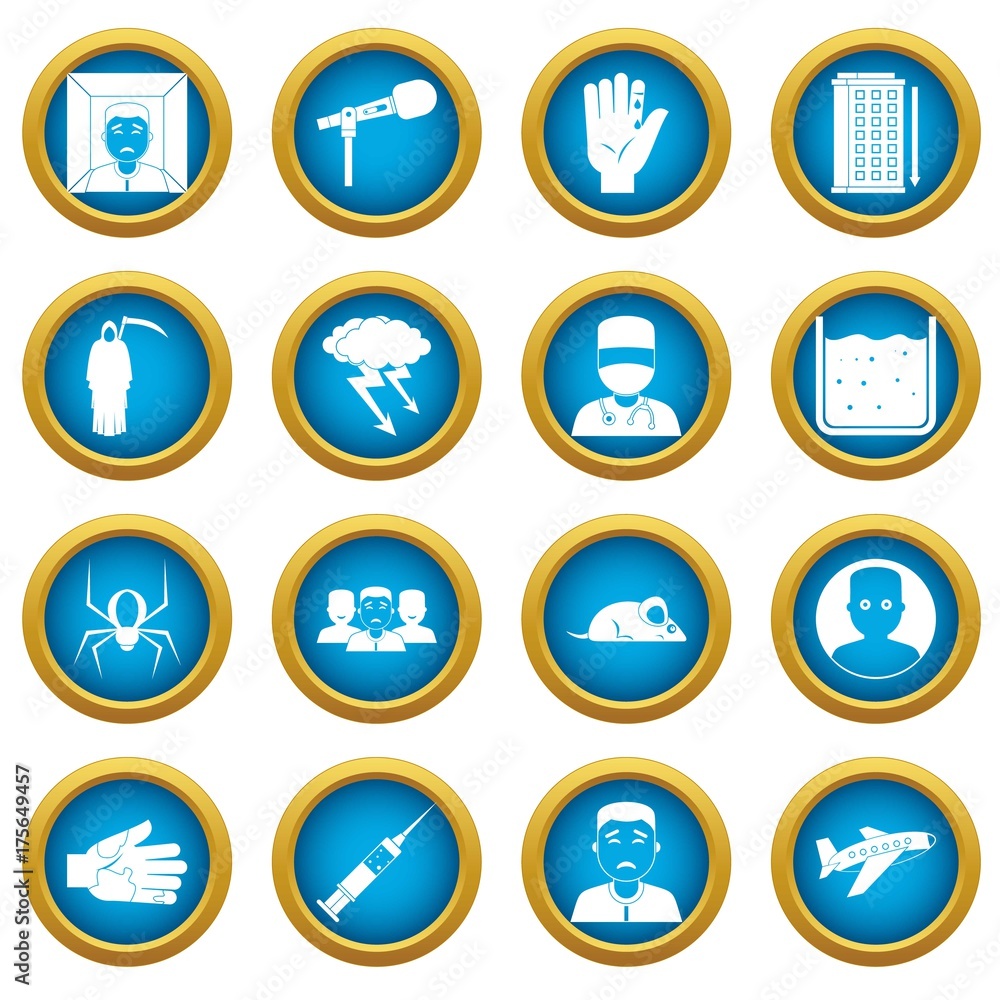 Phobia symbols icons blue circle set Phobia symbols icons blue circle set