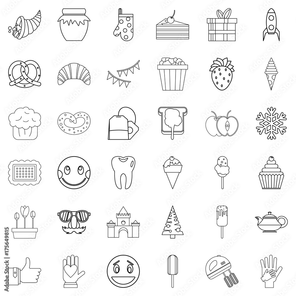 Sweet stuff icons set, outline style Sweet stuff icons set, outline style