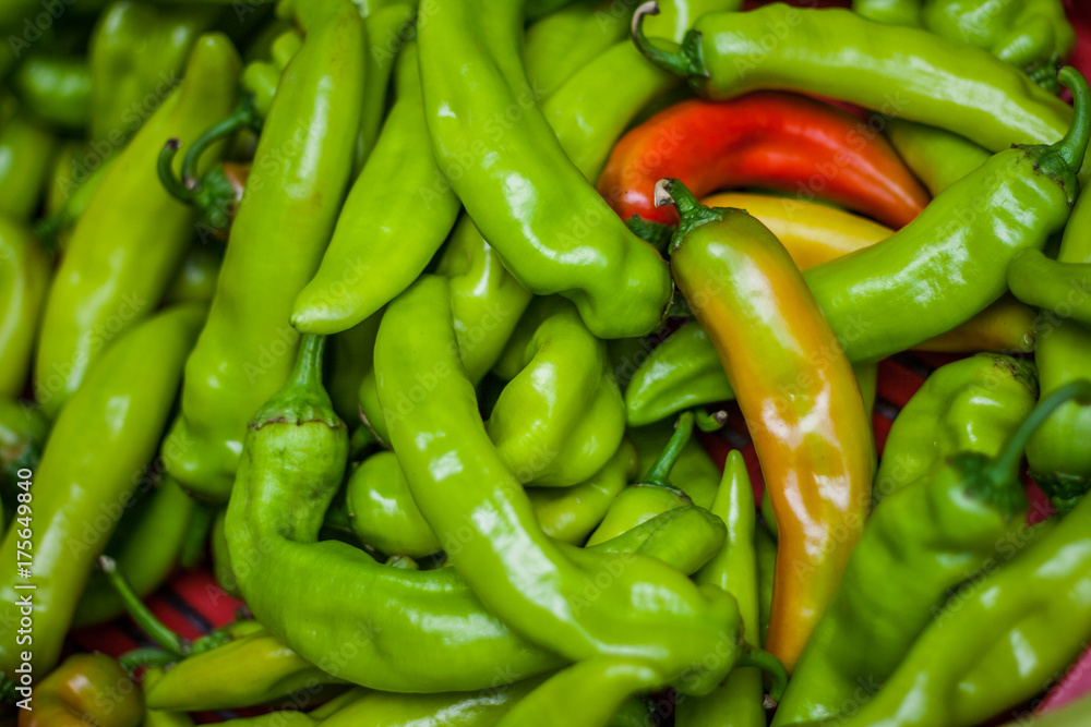 Green and red pepper on natural background. Abstract food design Green and red pepper on natural background. Abstract food design