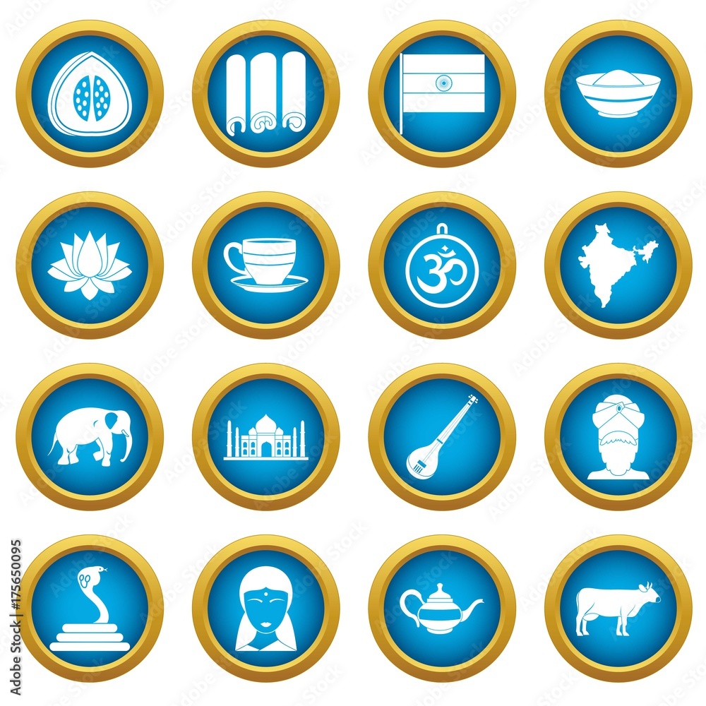 India travel icons blue circle set India travel icons blue circle set