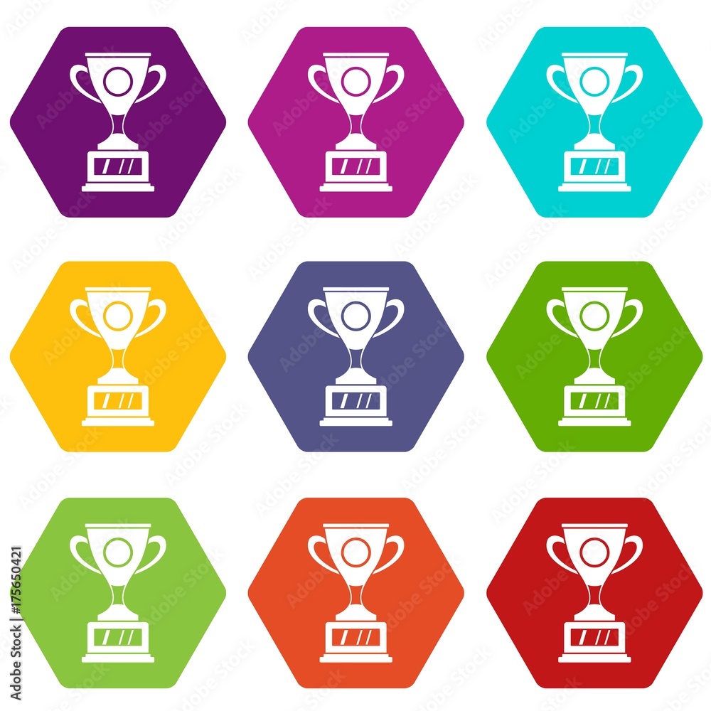 Winner cup icon set color hexahedron Winner cup icon set color hexahedron