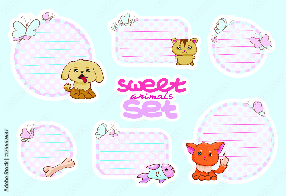 Ruled label pastel colors sweet set with animals Ruled label pastel colors sweet set with animals