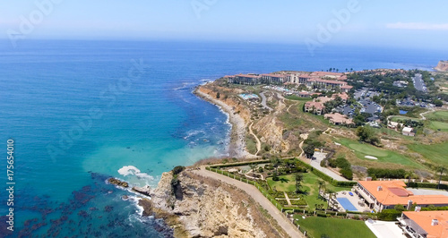 Aerial view of Rancho Palos Verdes coastline and homes, California photo