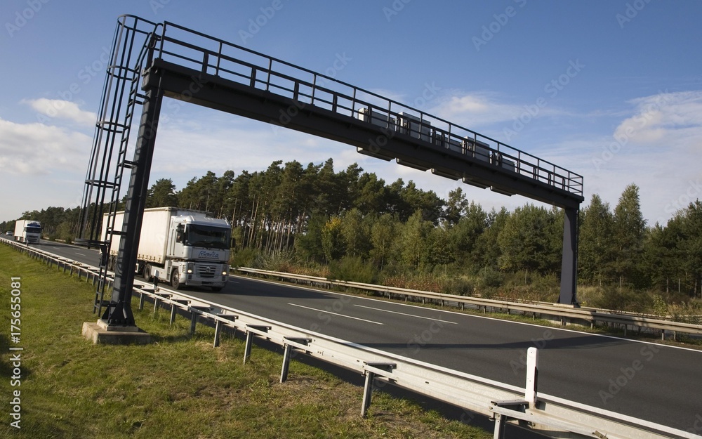 Lorry at a toll control station on a German motorway Lorry at a toll control station on a German motorway