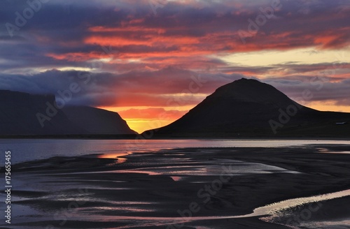 Summer sunset in the westfjords of Iceland.    Summer sunset in the westfjords of Iceland.      