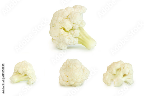 Fresh piece of cauliflower isolated on white background. Macro vegetable composition.