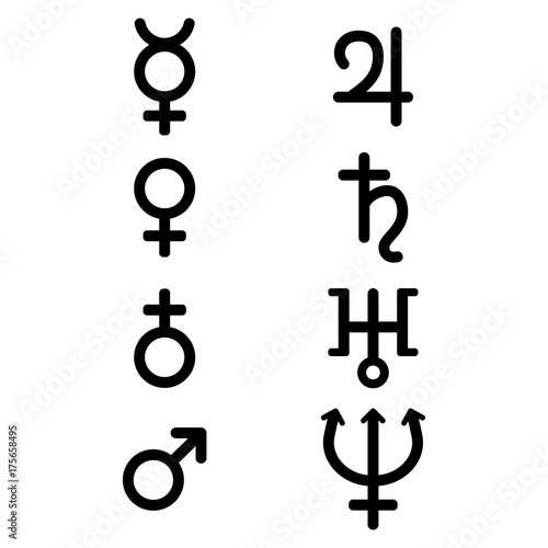 Planet astrological symbols and signs set. Vector illustration