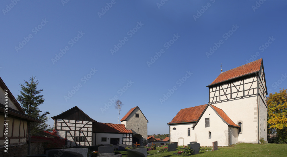 Fortress church in Serrfeld, Rhoen-Grabfeld, Franconia, Bavaria, Germany, Europe