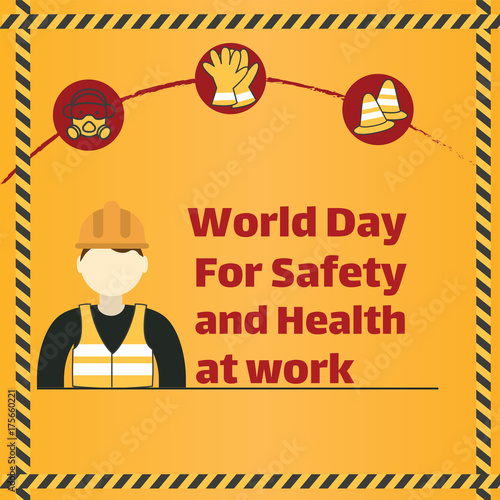 World Day of Safety and Health at Work, 28 April. Construction worker wearing helmet conceptual illustration vector.