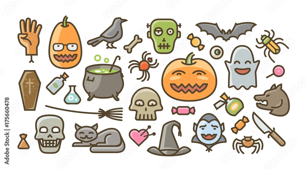 Halloween set of icons. Holiday symbol. Cartoon vector illustration Halloween set of icons. Holiday symbol. Cartoon vector illustration