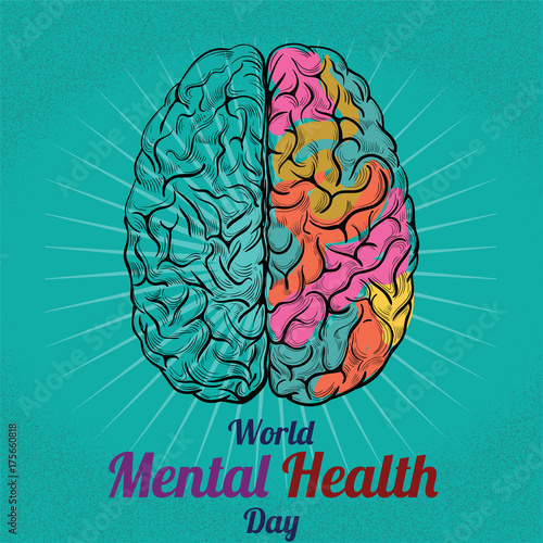 World Mental Health Day, 10 October. Human brain conceptual illustration vector.