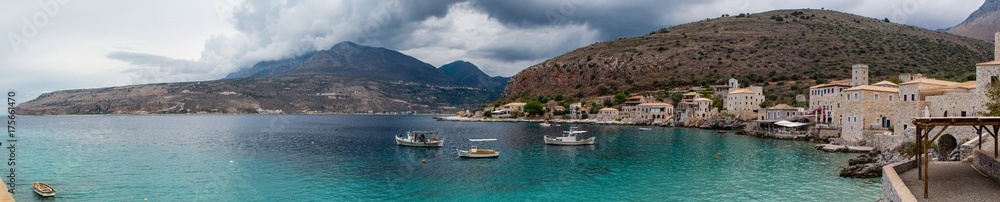 Limeni panorama at Mani on a cloudy day