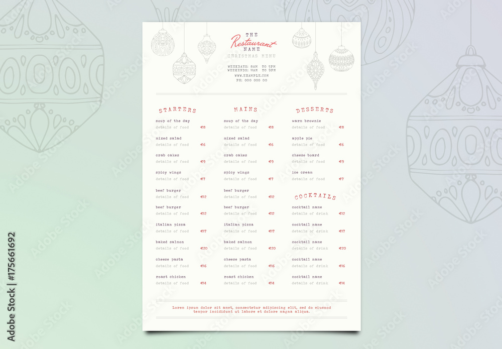 Christmas Menu Layout 1 Stock Template | Adobe Stock