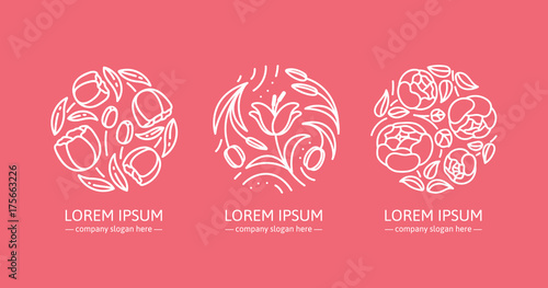 A set of logos for flower shop, organic cosmetics and wedding boutique. Unique design for your business. Vector illustration in modern style