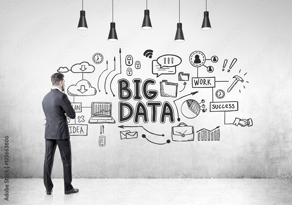 Bearded crossed arms businessman, big data Bearded crossed arms businessman, big data