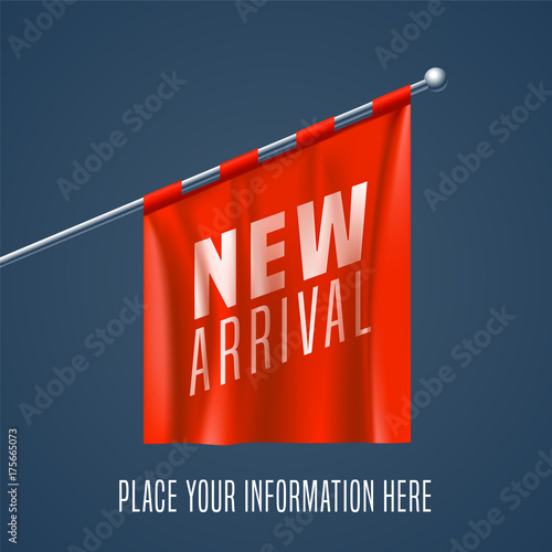 New arrival vector illustrationwith red flag hanging for retail and stores