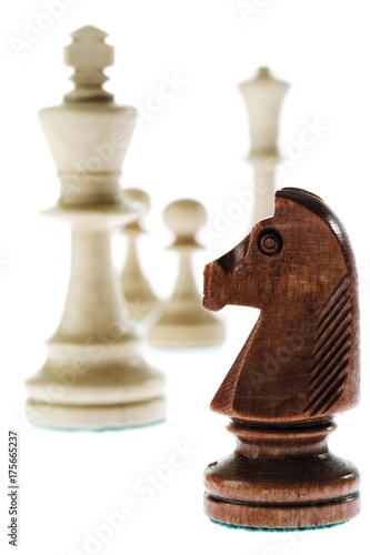 Chess pieces - knight, king, pawns, queen
