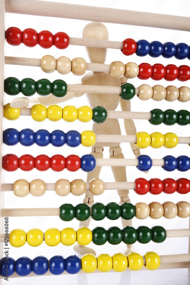 Wooden jointed figure with an abacus Wooden jointed figure with an abacus