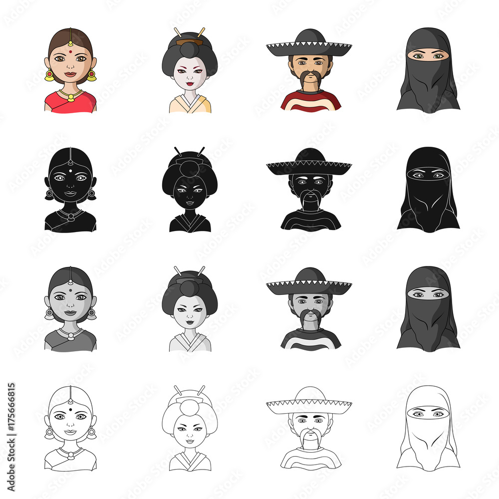 Different race of Indian, Japanese, Mexican, Asian. The human race set ...