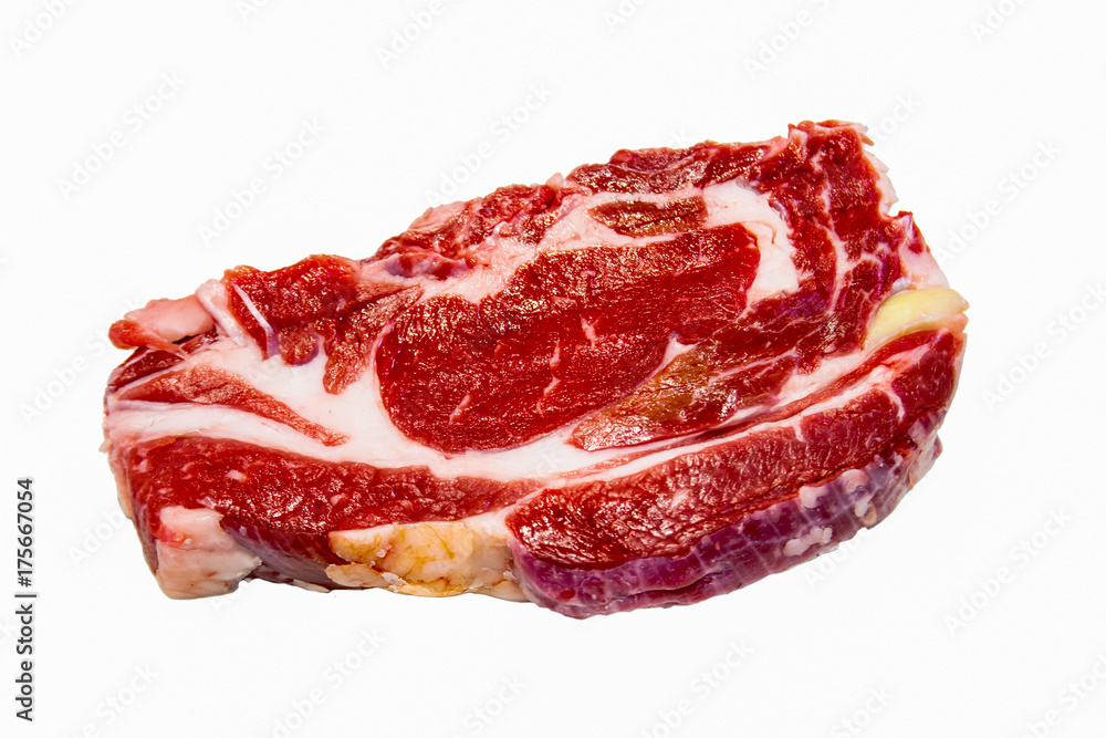 Obraz premium ribeye steak of marbled beef on white background, isolated.