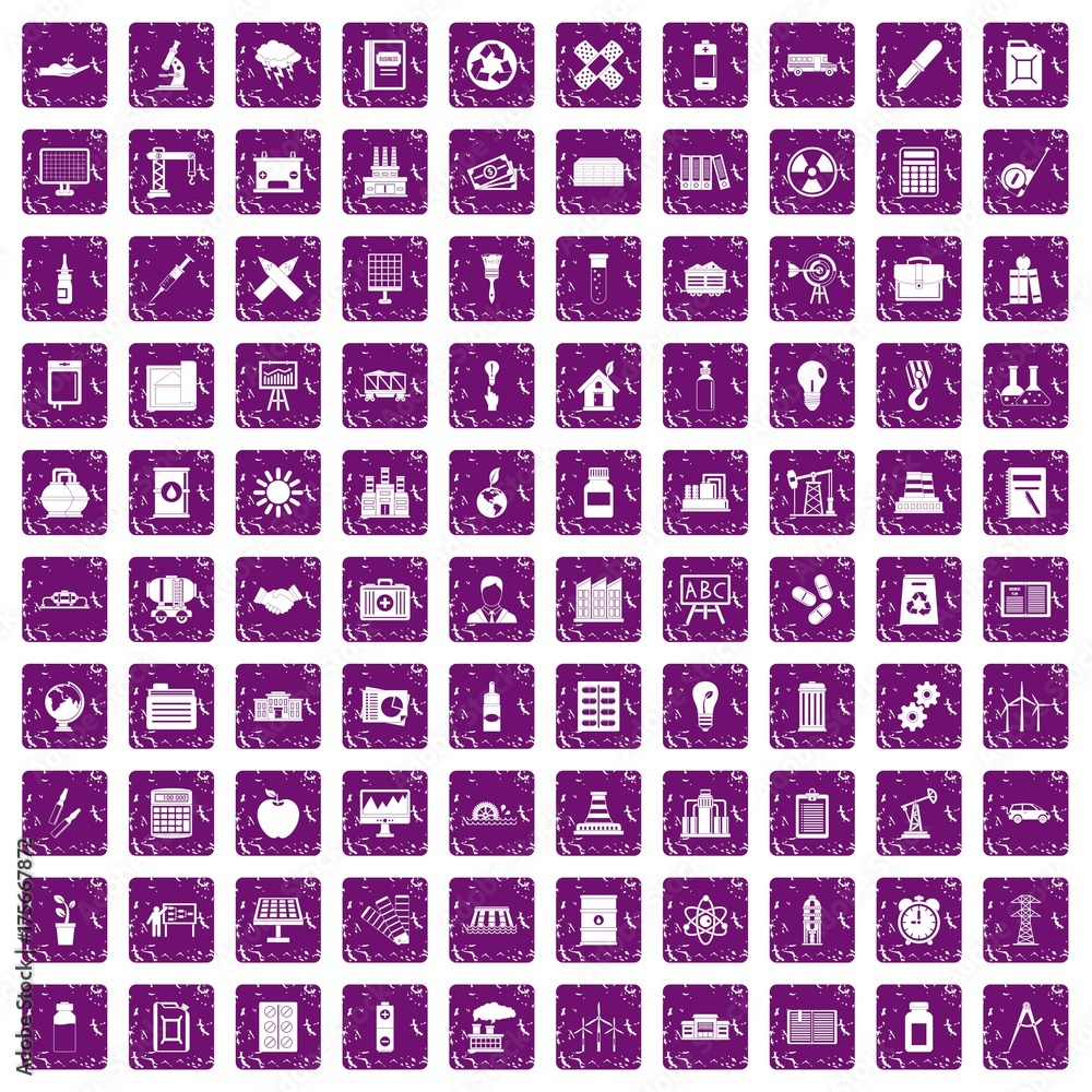 100 company icons set grunge purple 100 company icons set grunge purple