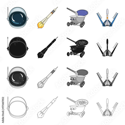Sputnik, universe, planet, and other web icon in cartoon style.Galaxy, satellite, cosmodrome, icons in set collection.