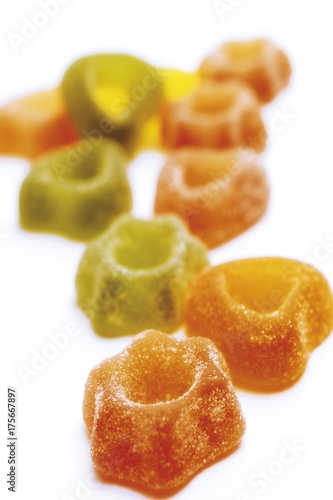 Sugar-coated jelly sweets, heart and star shaped, Christmas tree decorations
