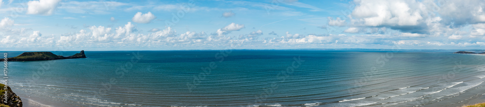 Worm's Head panorama and Irish Sea in West Wales