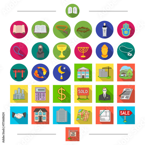 Signboard, history, religion, and other web icon in cartoon style. Office, map, project, icons in set collection.