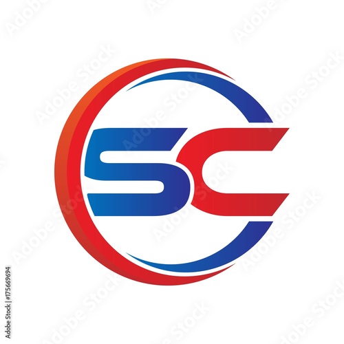 sc logo vector modern initial swoosh circle blue and red