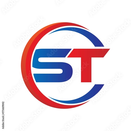 Free Download st logo vector modern initial swoosh circle blue and red - GFXLoad