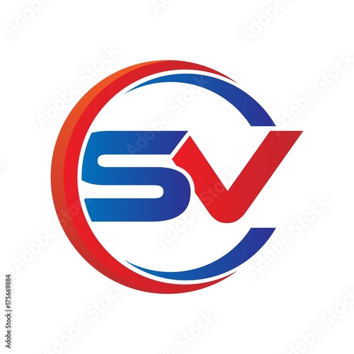 sv logo vector modern initial swoosh circle blue and red