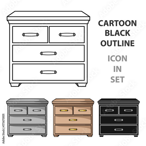 Wooden cabinet with drawers icon in cartoon style isolated on white background. Furniture and home interior symbol stock vector illustration.