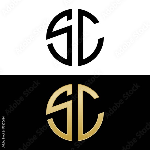 sc initial logo circle shape vector black and gold