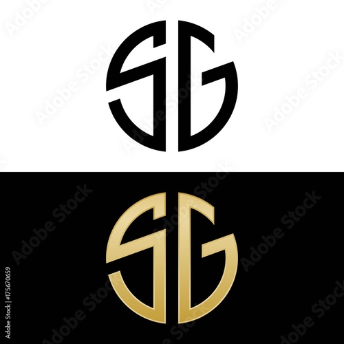 sg initial logo circle shape vector black and gold