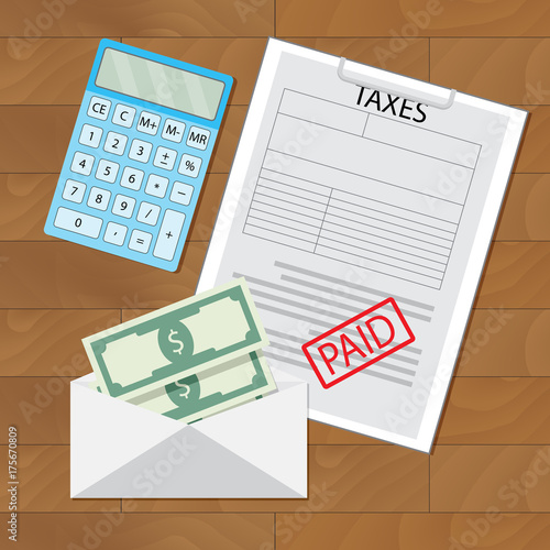 Paid taxes and money in envelope
