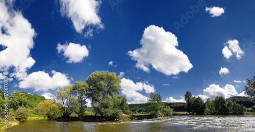 Landscape photo of the Altmuehl River near the Hammermuehle or hammer mill near Solnhofen in the Altmuehltal Nature Park, Bavaria, Germany, Europe photo