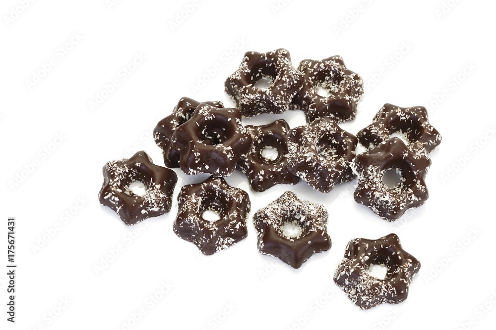 Coconut star candies coated in chocolate Coconut star candies coated in chocolate