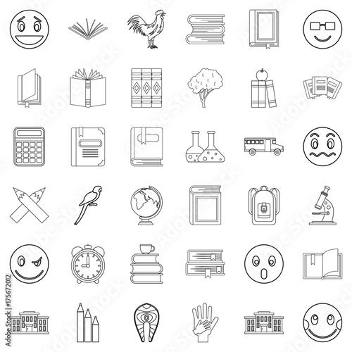 Surprised icons set, outline style
