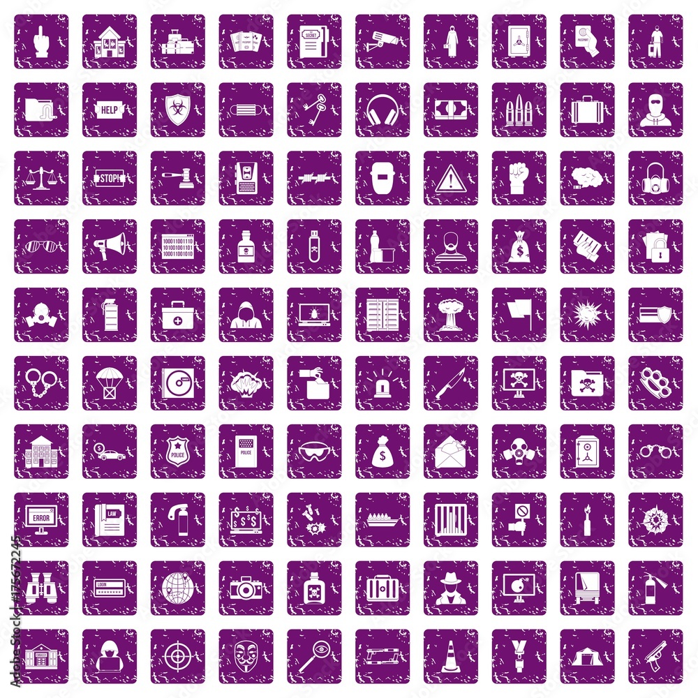 100 crime icons set grunge purple 100 crime icons set grunge purple