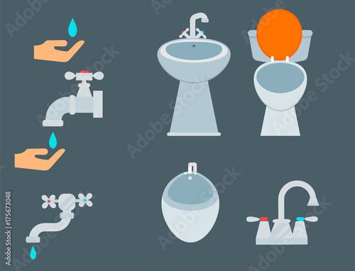 Bath equipment icon toilet bowl bathroom clean flat style illustration hygiene design.